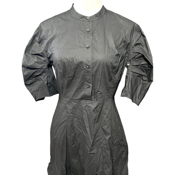 Frame Puff Sleeve Mini Dress Mock Collar Button Front Pleated Black W US S NWOT - Picture 3 of 9